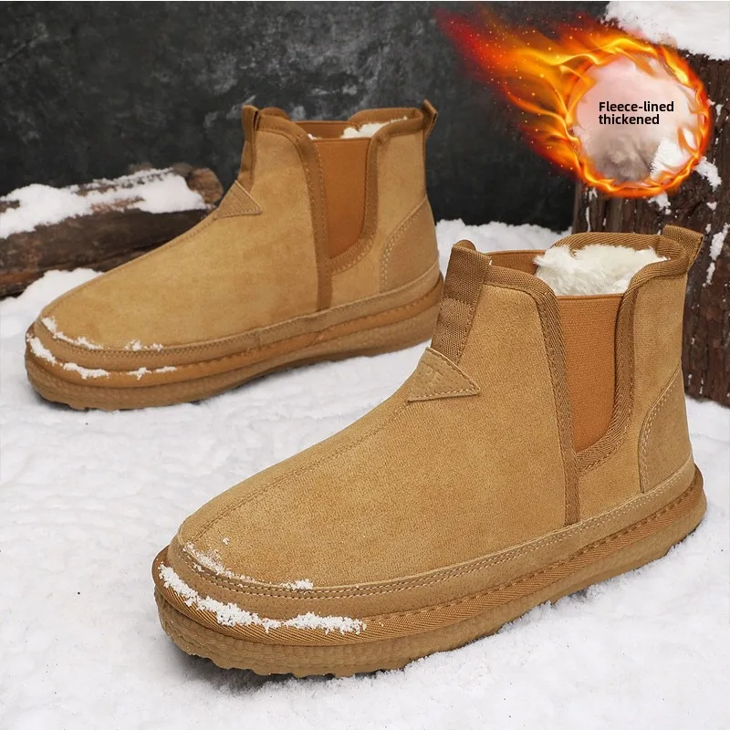 

Men's Boots 2025New Winter Mid-Tube Wool Warm Snow Boots Platform Soft Thicken CottonShoes Comfortable Slip on Plush Ankle Boots