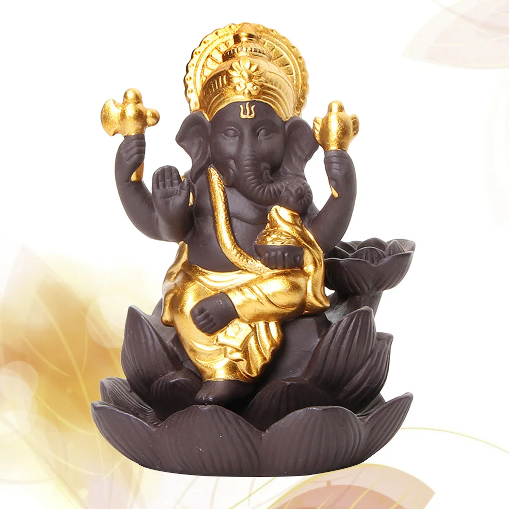 

Elephant Incense Burner Backflow Design Purple Clay Ceramic Buddha Statue for Study Bedroom Sauna Relaxation Aromatic Home