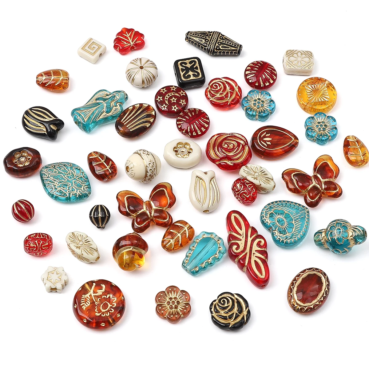 20g/bag acrylic retro gold stroke mixed style beads scattered beads handmade DIY making bracelets, necklaces, earrings, jewelry