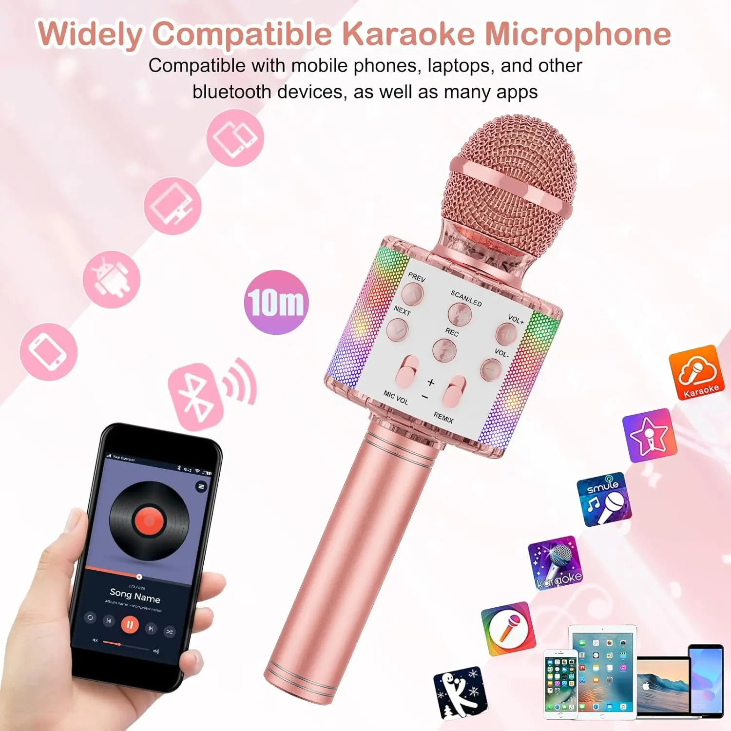 Karaoke Microphone Machine Portable Wireless Bluetooth Changer Microphone For Singing Voice Birthday Gifts For Boys Girls Toys F