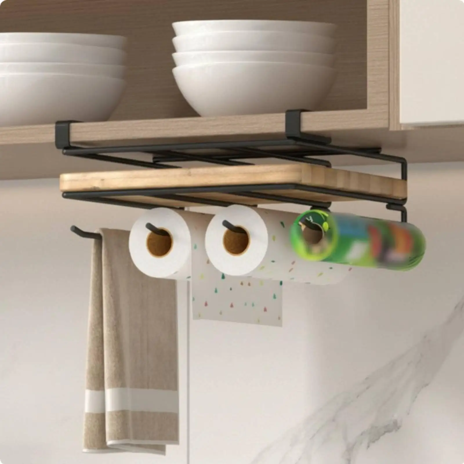 Stainless Steel Kitchen Storage Shelf Space-saving Organizer Shelf Rack with Hooks for Kitchen Cupboard Organization
