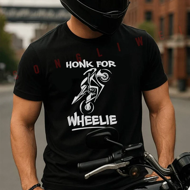 

Honk For Wheelie Moto Road Bike Loose Men's Casual Moto T-Shirt Cotton Short Sleeve Shirt Summer Clothing Tops