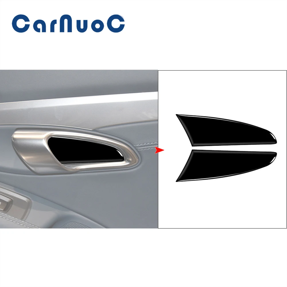 

Piano Black Car Stickers Door Bowls Decorative Cover Trim For Porsche 718 2016-2019 2020 2021 2022 Interior Moulding Accessories