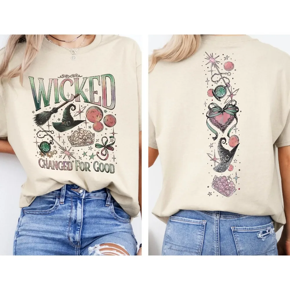 Retro Wicked Together We’re Unlimited T-shirt Defy Gravity Broomstick Magic Wand Shirt Witch Clothing Duplex Printing Women Tops