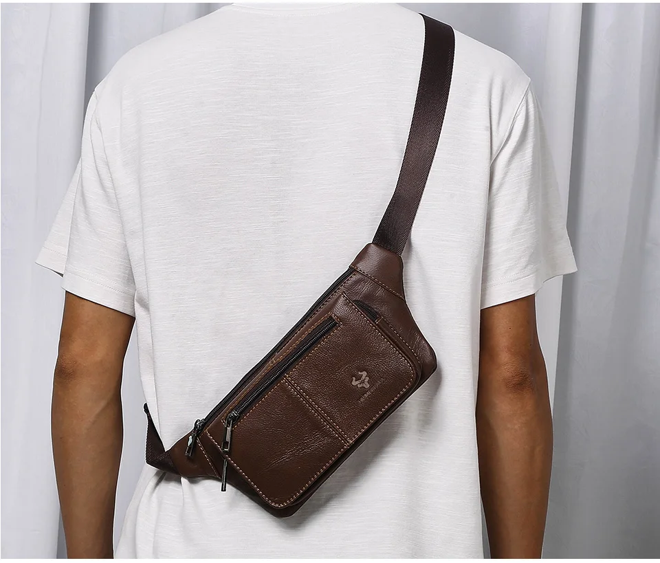 HUMERPAUL Herren-Hüfttasche aus echtem Leder, mehrere Taschen, Brusttaschen, verstellbarer Riemen, langlebige Hüfttasche für tägliche Reisen und Outdoor – Detail 2