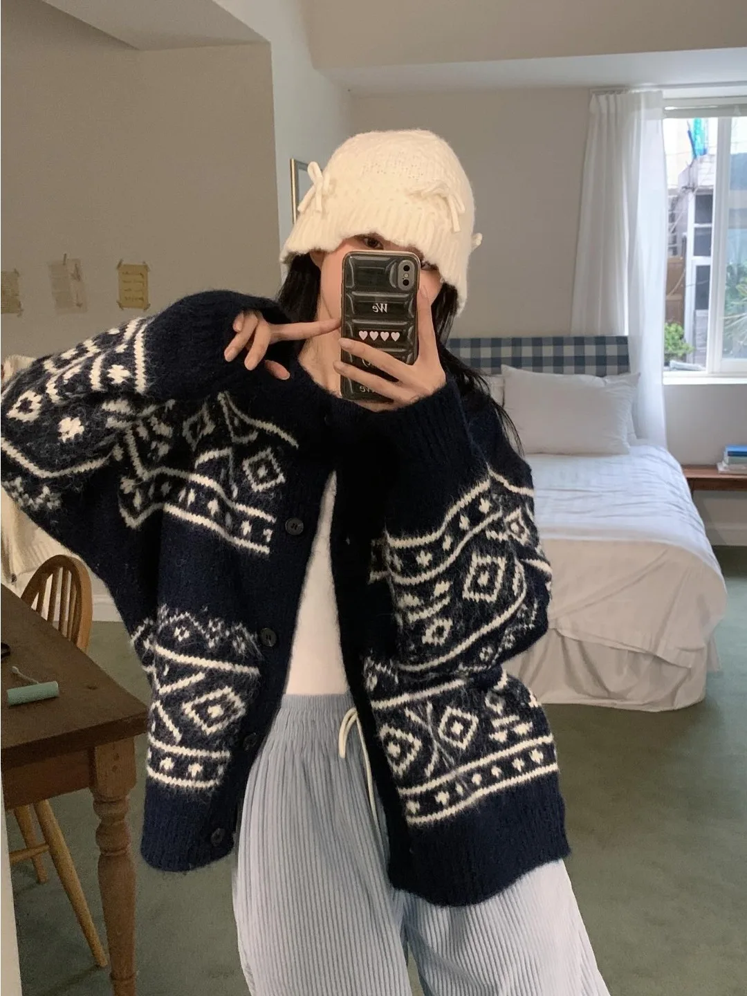 

Loose Knitted round Ne Open Cardigan Women's Outerwear Autumn Winter New Sle Geometric Pattern Embroidery Sweater Korean ...