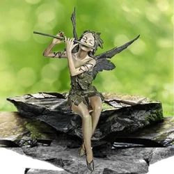 Flute Fairy Sitting Statue Outdoor Garden Yard Lovely Fairy Resin Sculpture Crafts Ornaments Gifts Home Desktop Decoration