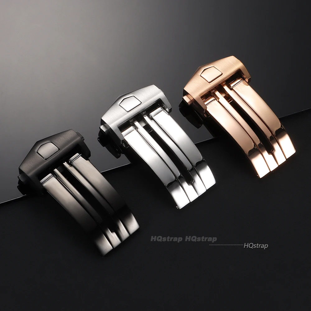 18 مللي متر 20 مللي متر مشبك ساعة من الفولاذ المقاوم للصدأ لتاغ هوير الصلبة للطي أبازيم معدنية ل حزام الساعات سيليكون زر مزدوج المشبك