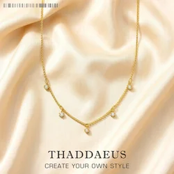 Gold Link Chain Necklace White Stones Fine Jewelry Europe 925 Stering Silver 2023 Brand New Trendy Gift For Women