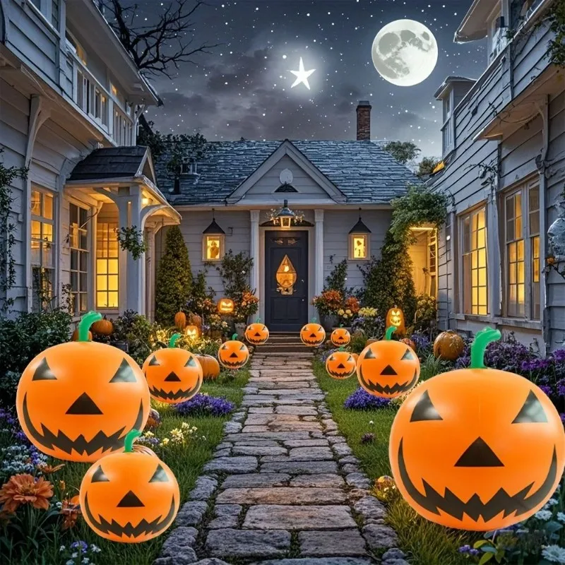 3Pcs Halloween Inflatable Pumpkin Lamp PVC Luminous Pumpkin Ornament Garden Decoration Holiday Party Decoration Supplies