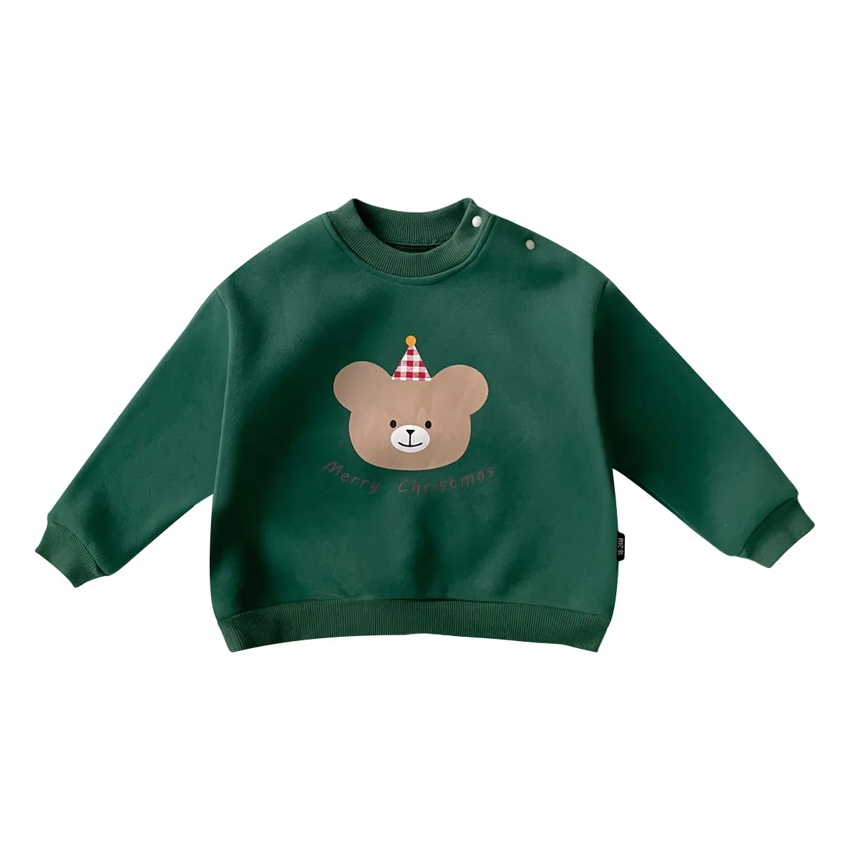 2024 Winter New Children Fleece Sweatshirt Christmas Boys Girls Cute Cartoon Bear Pullover Kids Plus Velvet Thick Warm Clothes