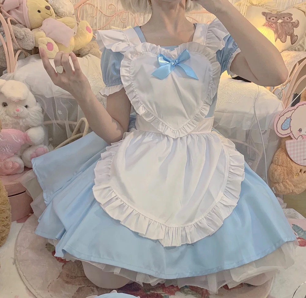 Lässig süß lolita Dienst mädchen Kleid blau niedlich Mädchen Frauen Uniform Prinzessin Kleider kawaii Cosplay Kostüm Netzwerk Anker Kleidung