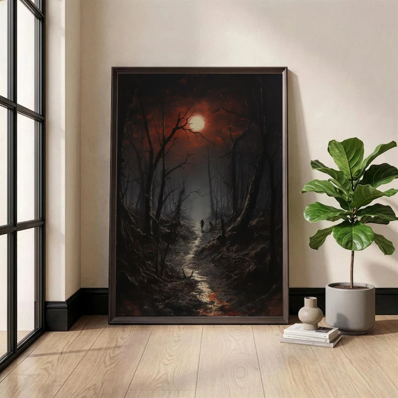 Vintage  Full Moon Lonely Wolf Foresr Poster Canvas Painting Print Moody Gothic Wall Art Gallery Living Room Home Decor Cuadros