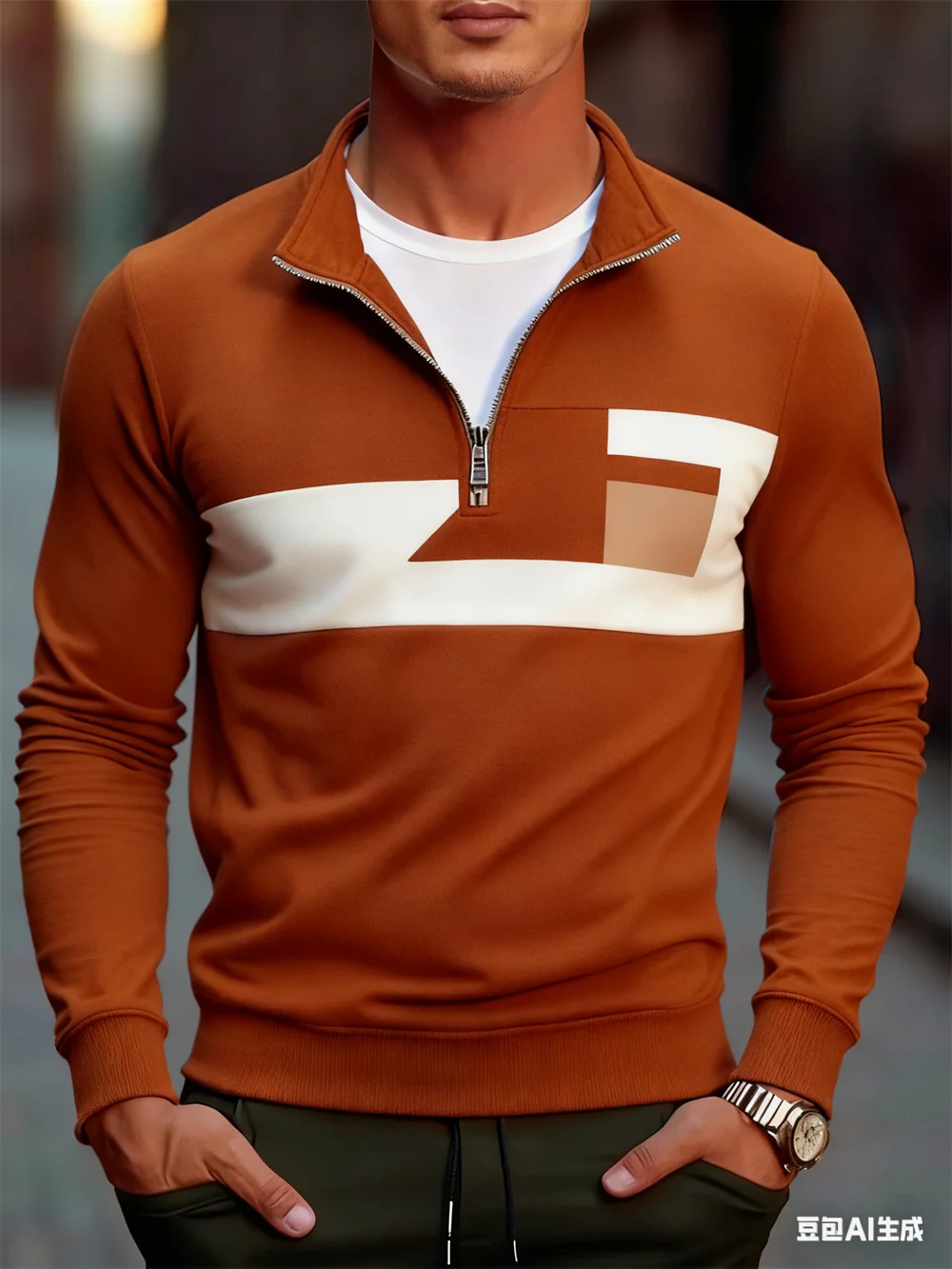 

Men's Simple Geometric Graphic Zipper Sweatshirts Fashion Business Half Zip Collar Pullover Autumn Winter Outdoor Street Clothes