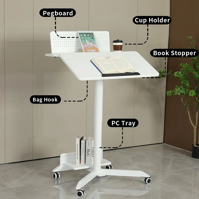 Office Pneumatic Height Lifting Table with Flip Table with Casters Study Table