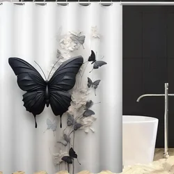 Butterfly Illustration Bath Curtain for Quarto Curtains in the Bathroom Accessories Folding Partition Shower Bedrooms Waterproof