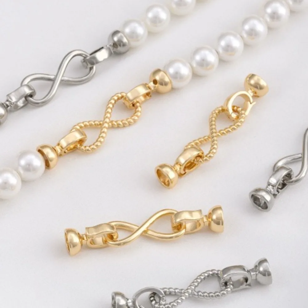 

Copper Clasps 14K Gold Color Threaded 8 Shaped Love Infinite Pearl Necklace Connecting Buckle Handmade DIY Jewelry Accessories