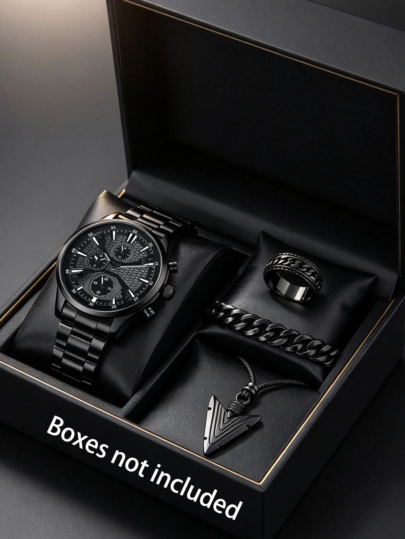 Casual Children's Quartz Watch Set with Bracelet Necklace Ring - Birthday Gift for Kids Fashionable Steel Strap Jewelry Combo