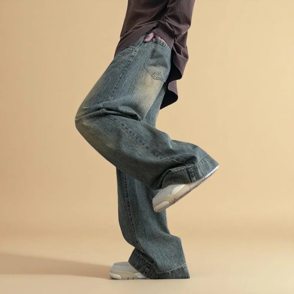 بنطلون جينز أزرق واسع الساق جينز مستقيم للرجال بنطلون كبير الحجم #3