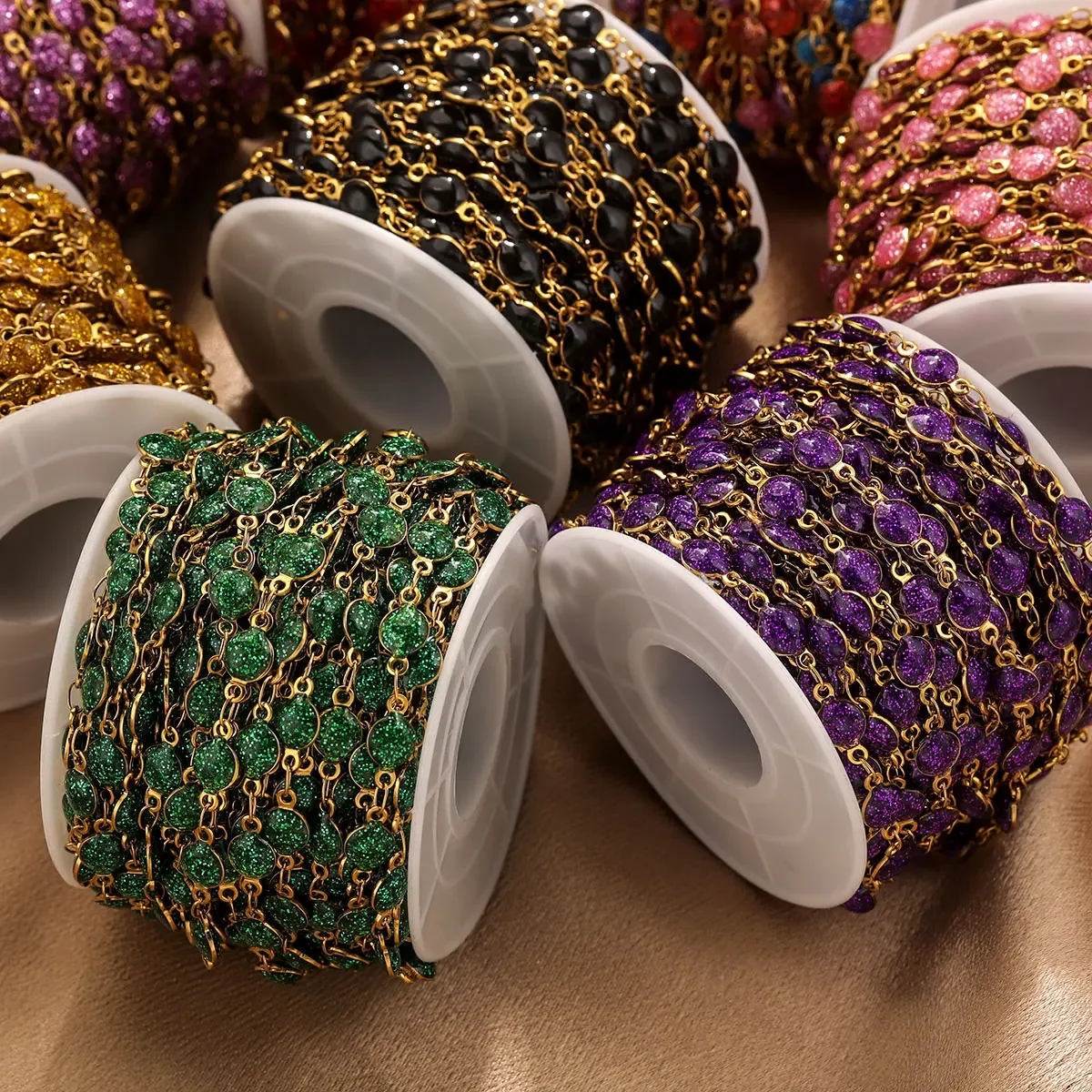 1meter Stainless Steel Colorful Enamel Round Metal Chains for DIY Necklace Bracelet Jewelry Making Supplies Handicraft Wholesale