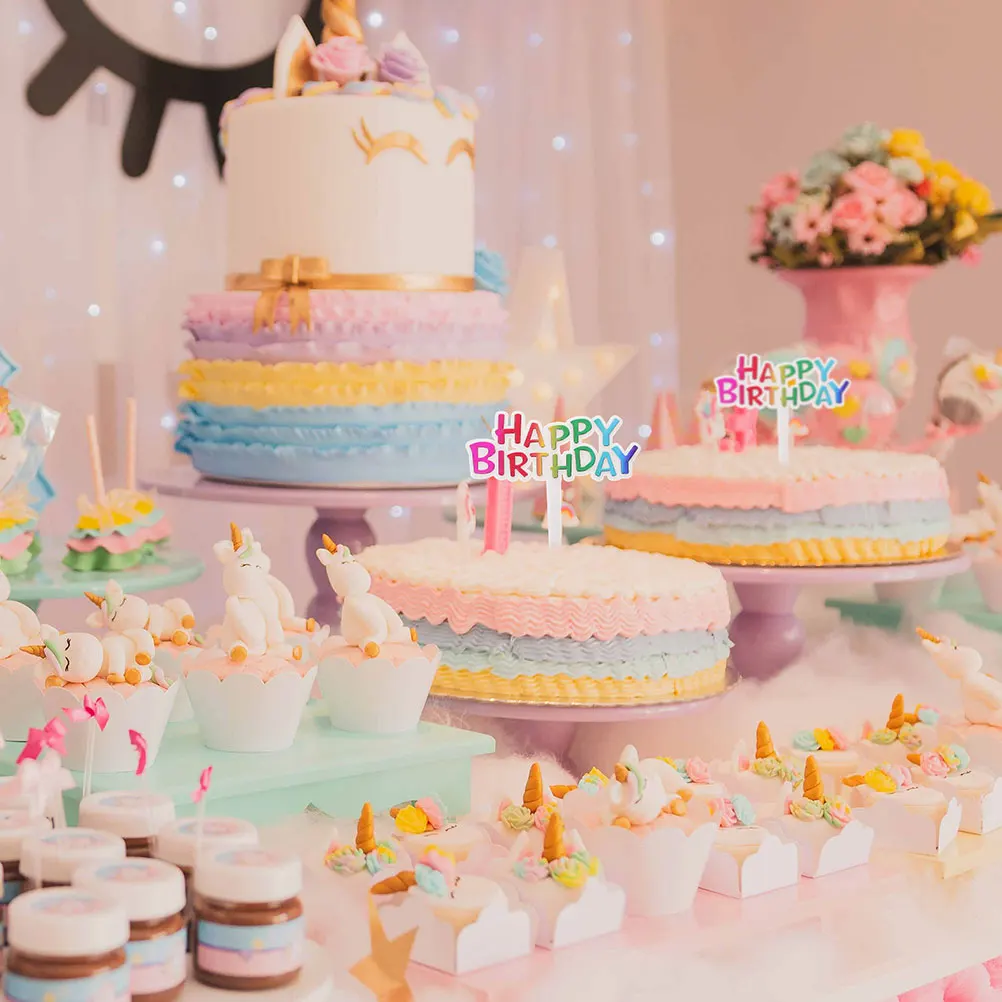 

100pcs Cake Insert Cupcake Toppers Birthday Decorations Happy Birthday Cake Decor Plastic Party Supplies Venue Props