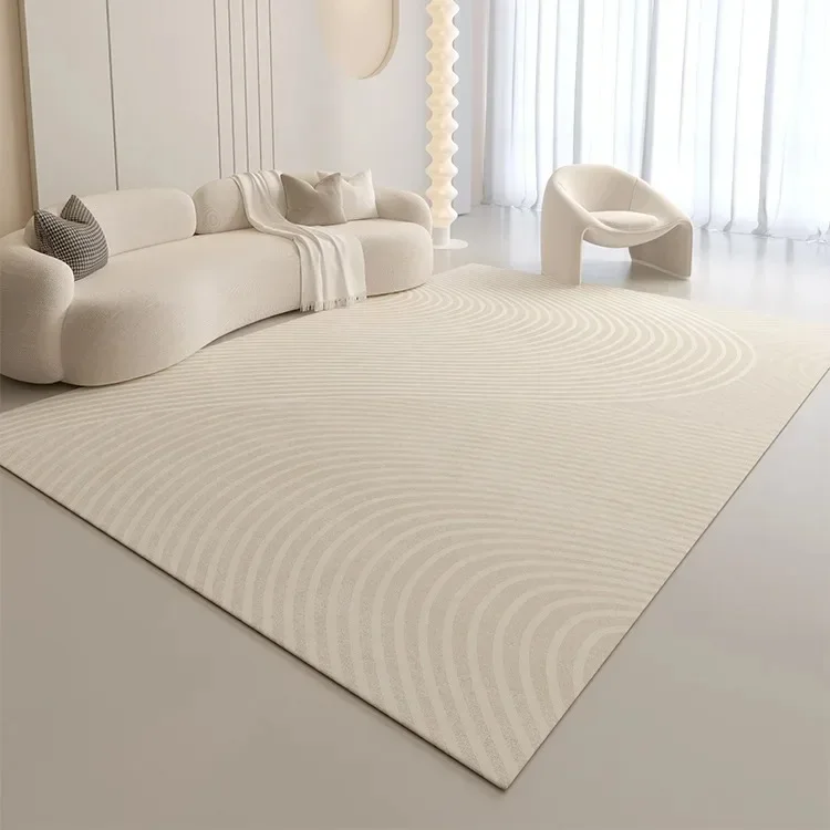 Cream Minimalist Striped Carpet Home Living Room Decoration Sofa Area Rug Non Slip Washable Bedroom Bathroom Polyester Floor Mat