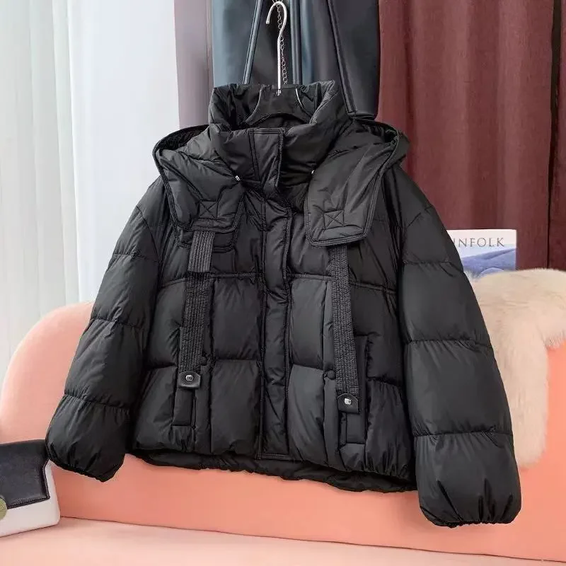 Autumn Winter Parkas Women short Warm Down Cotton Jacket 2026 New Hooded Long Sleeve Casual Loose Padded Short Coat Female T1657