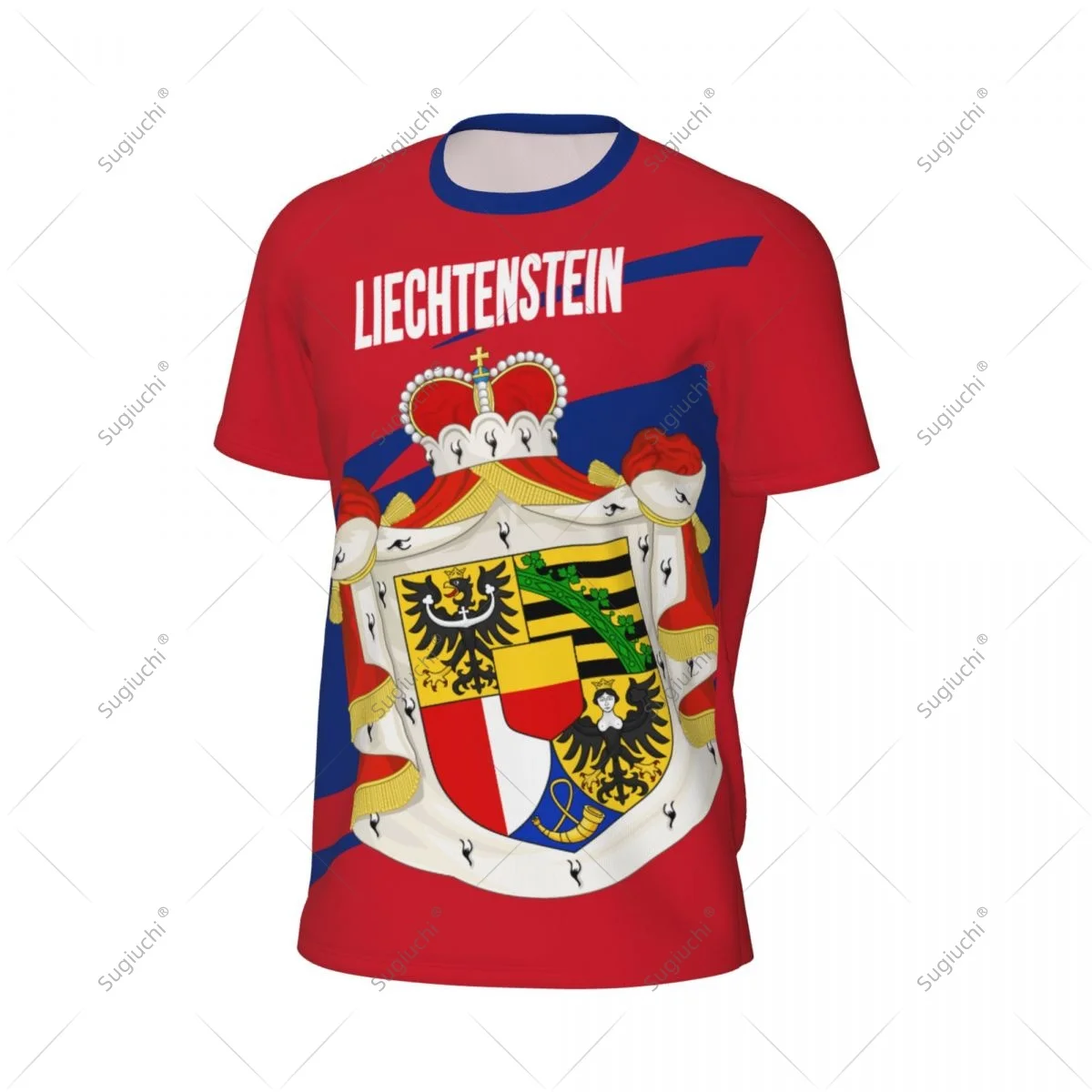 Liechtenstein Flag Men Sports T-shirt Women Tees jersey for Soccer Football Running Bike Tennis Fitness Fans view 3