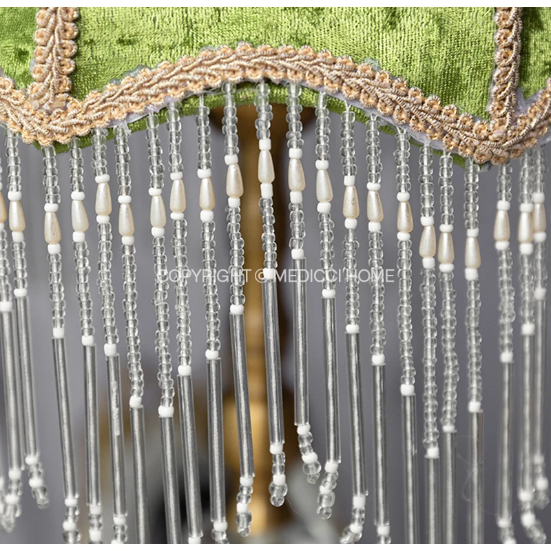 Imagem -05 - Medicci-home Abajur Retro de Veludo Verde Cabeceira de Luxo Europeia Mesa de Cabeceira Substituição da Tampa da Lâmpada de Mesa Borlas para Quarto