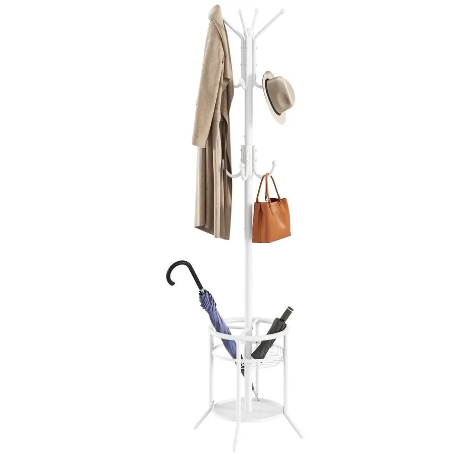 

Coat Rack Freestanding, Metal Coat Rack Stand with Umbrella Holder, Modern Coat Tree with 12 Hooks, Floor Standing Corner Hall