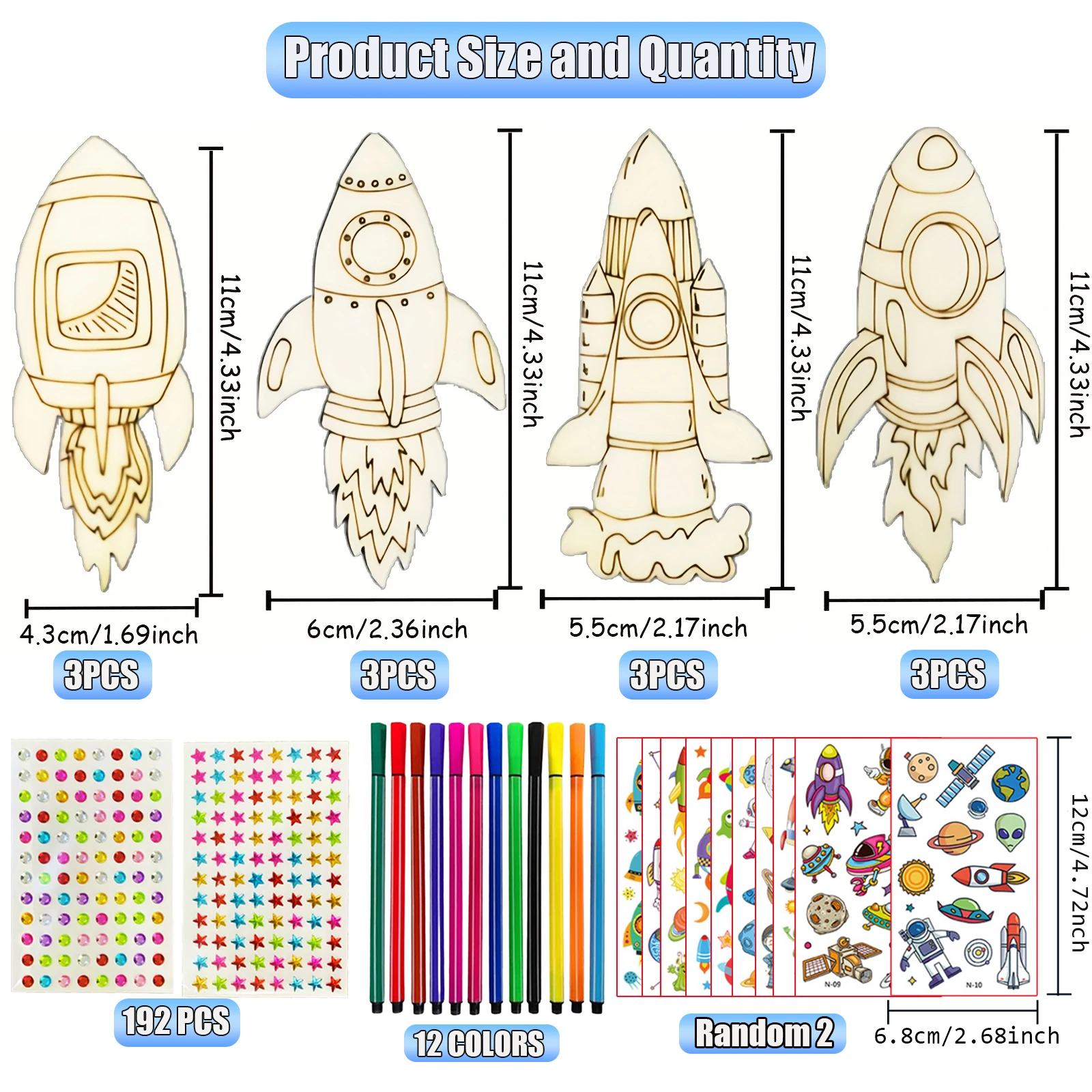 218 sets of rocket woodworking crafts, gift labels, birthday crafts, DIY crafts, rocket woodworking crafts sets, wooden crafts