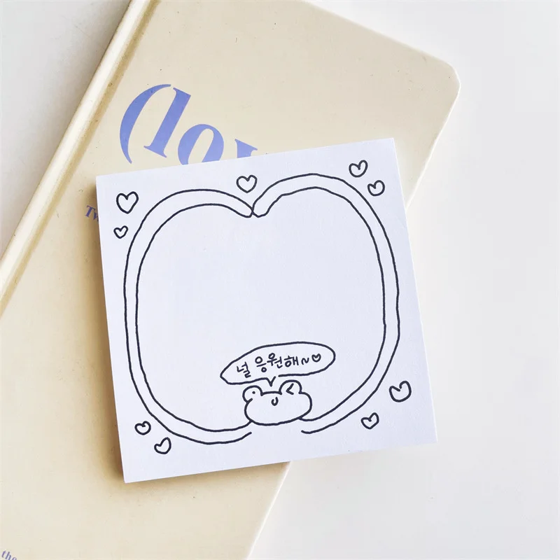 Bloc-notes dessin animé grenouille mignon, noir et blanc, petits traits, Mini bloc-notes Kawaii, papier pour messages, papeterie scolaire, 50