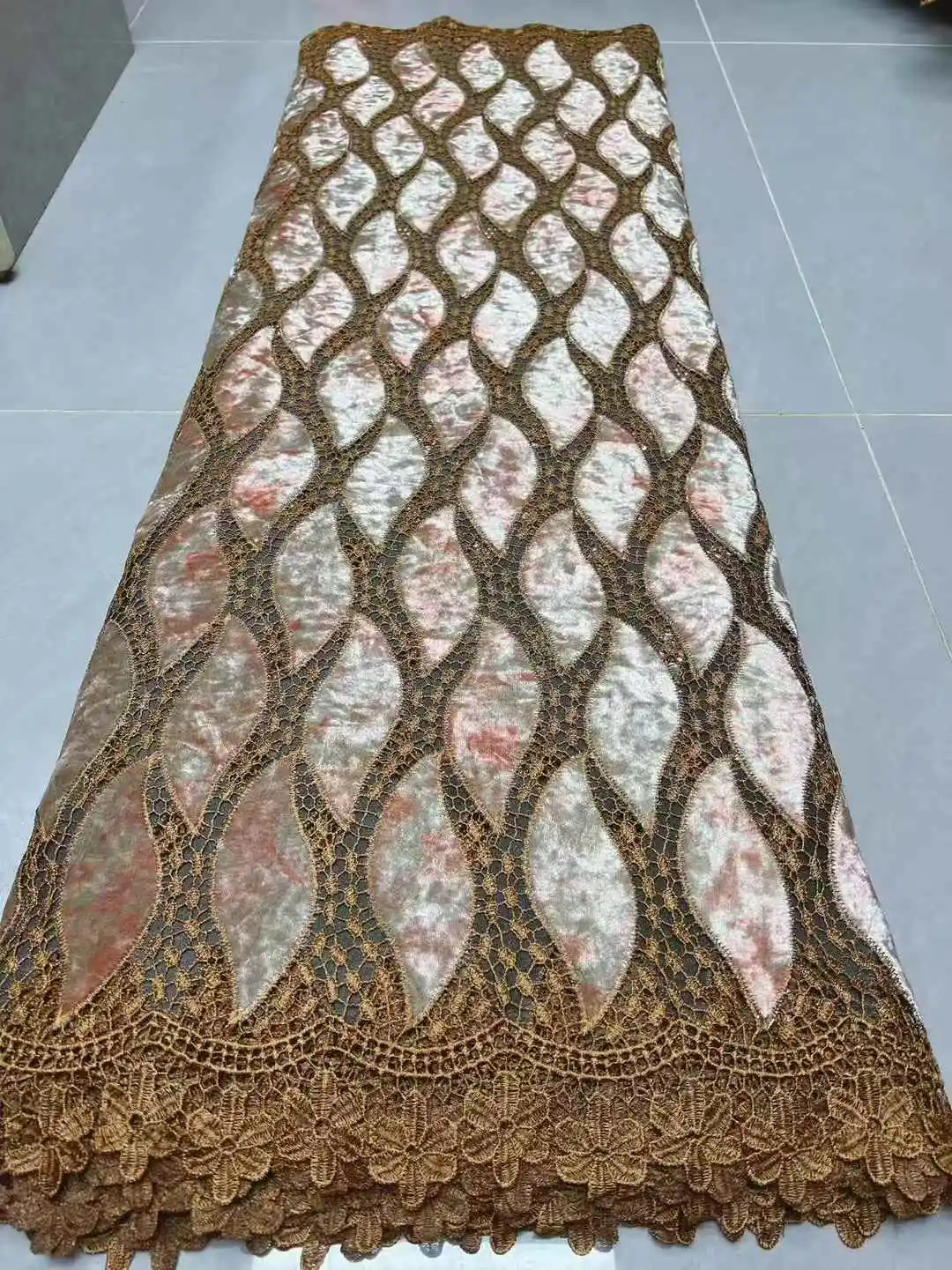 

African Guipure Velvet Lace Fabric With Printing For Wedding Dress 2025 Wholesale Nigerian French Laser Cut Lace Fabric
