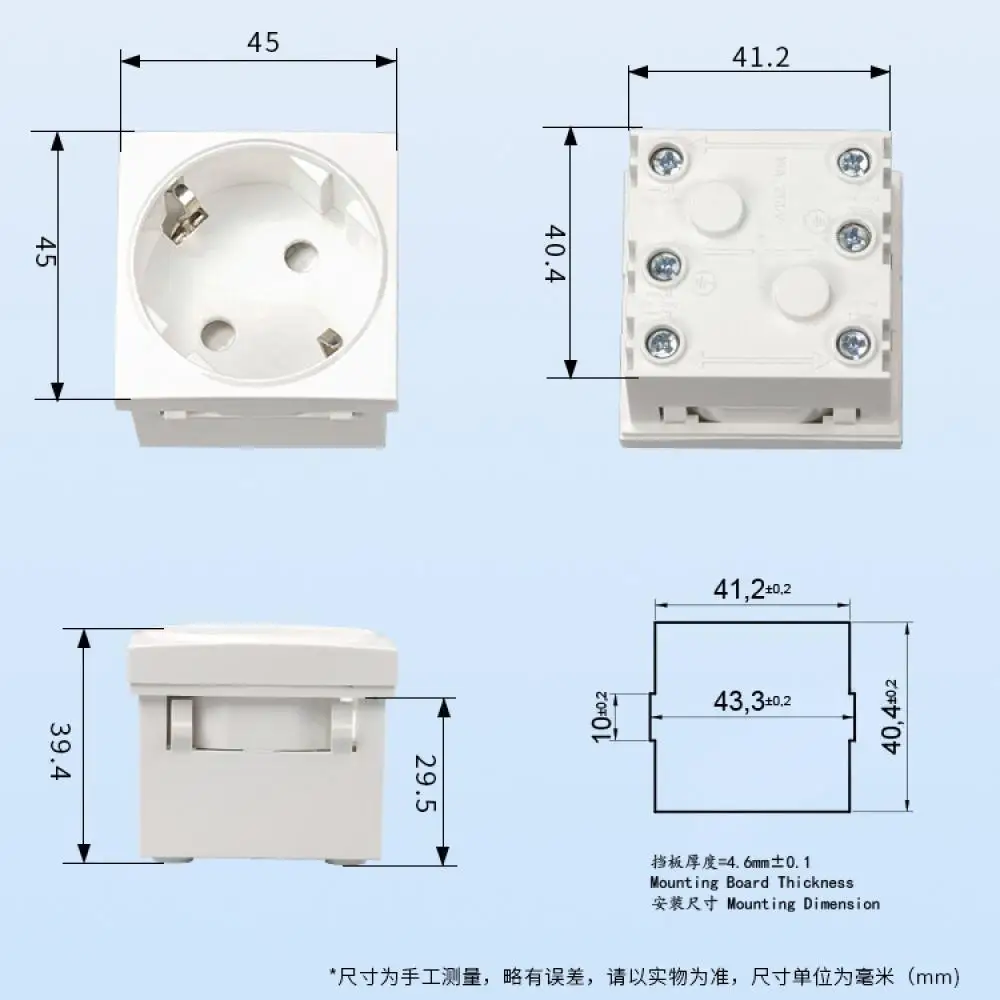 

EU PC Socket 45-degree Angled German Wall Socket AC250V 16A Embedded European Power Socket 2500W DIY Module