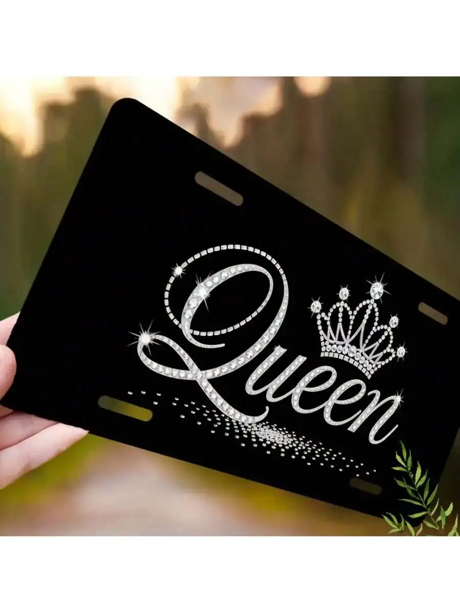 1pc, Sparkling Queen Front License Plate Covers & Frames, Aluminum License Plate Covers & Frames, Funny Standard Plates