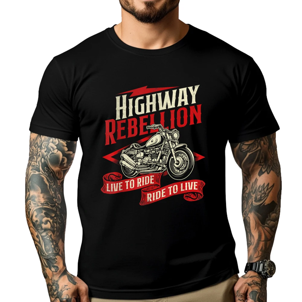 

Highway Rebellion Racing Motorcycling Rider Biker Riding Men Clothes Female Printed T-Shirt Graphic Tees