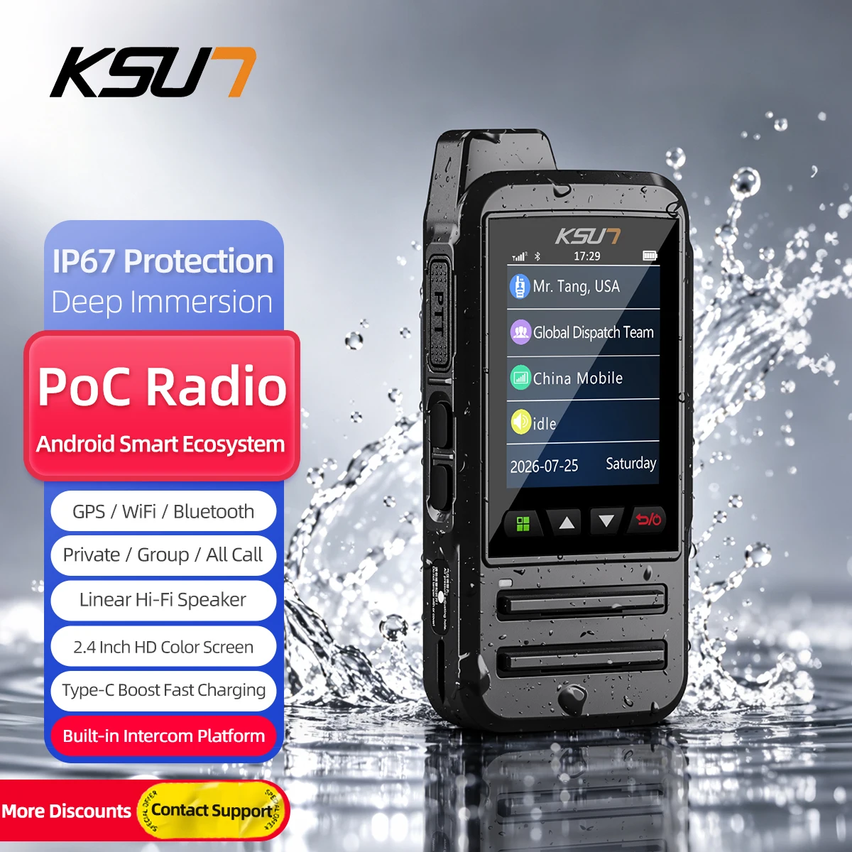 ZL52P Rugged IP67 Waterproof PoC Walkie Talkie 5000mAh Android 8.1 Global Intercom Zello GPS for Marine Port Work