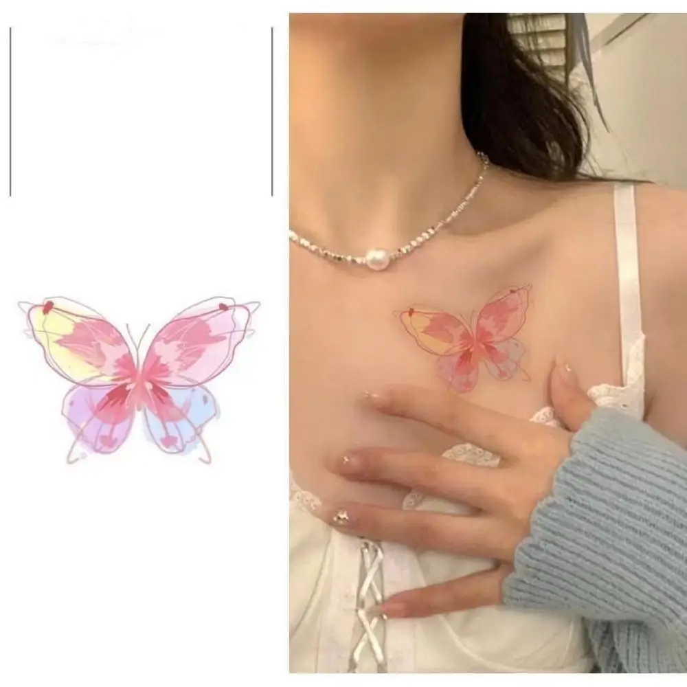 Butterfly Tattoo Sticker Waterproof Cute Dopamine Color Matching Tattoo Sticker Durable Anti Sweat Simulation Sticker INS Style