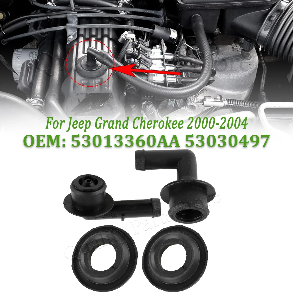 For 2000-2004 Jeep Grand Cherokee 4.0L New 4Pcs/Set PCV CCV Vent Valve Elbows Grommets Kit 53013360AA 53030497 02946079