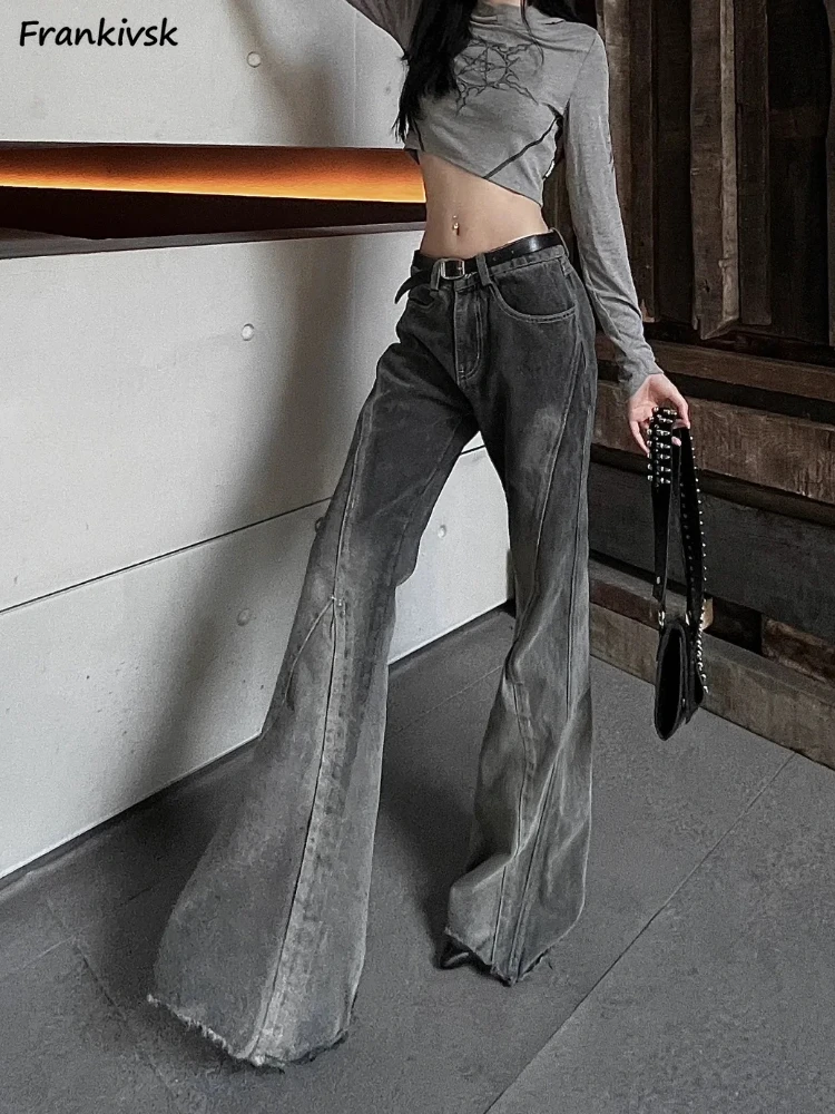 

Jeans Women American Style Hotsweet Vintage Gradient Color Flare Denim Trousers Autumn All-match High Street Y2k Full Length New