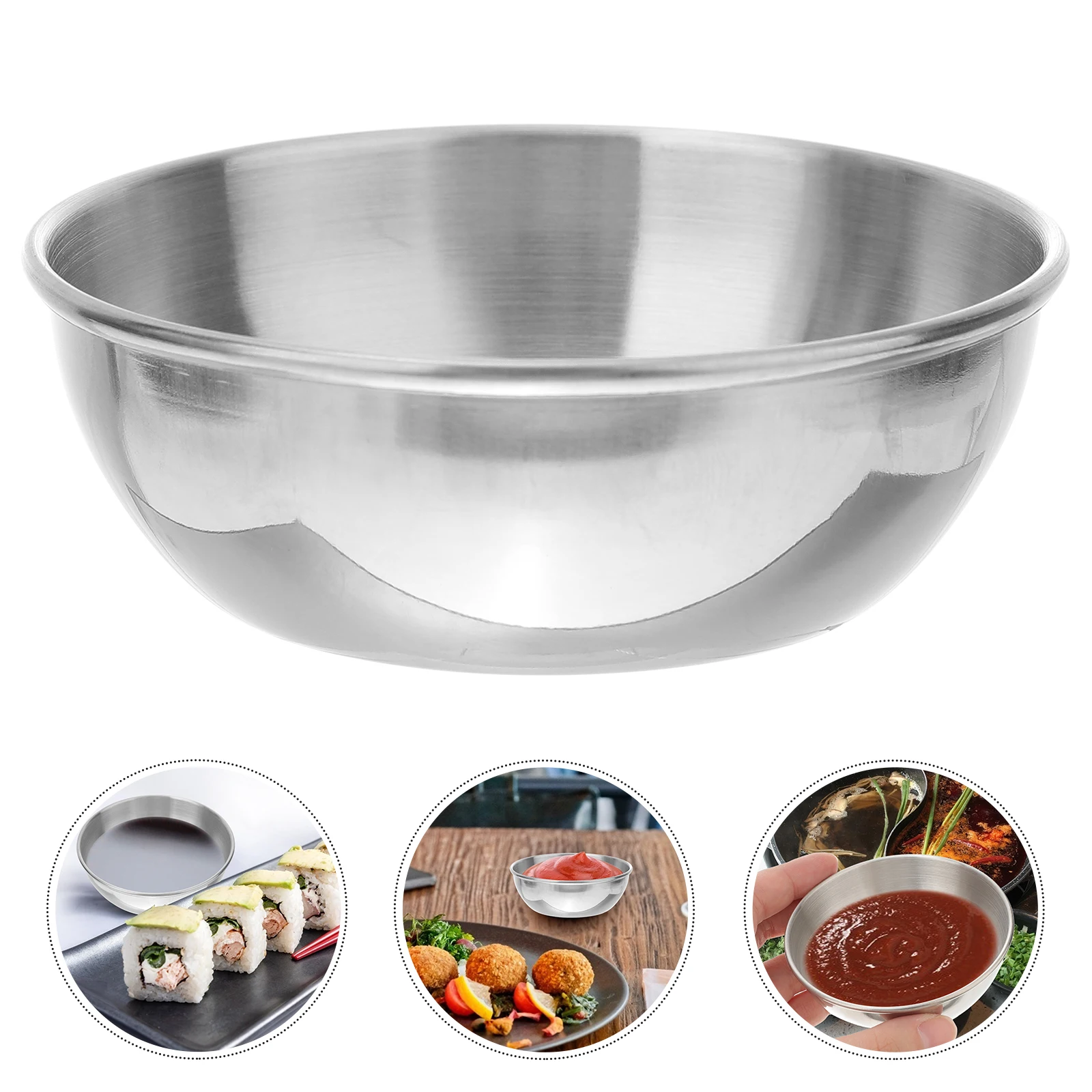 

6Pcs Seasoning Bowl Stainless Steel Round Flavor Dish for Soy Sauce Ketchup Mustard Individual Dipping Appetizer Dessert Serving