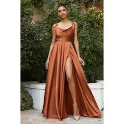 QueensLove Bridesmaid Dress Scoop Spaghetti A-Line Split Strape Elegant Growns Prom Party Dress Sexy Club Wear Customized