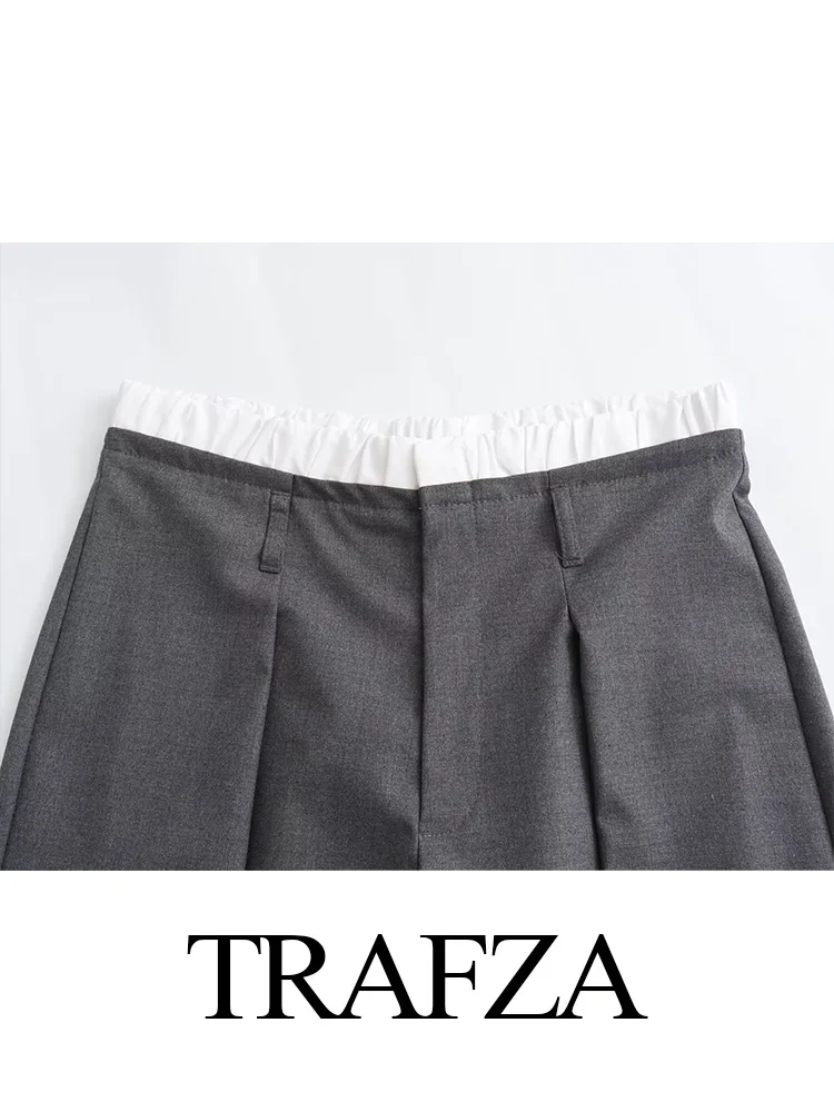 TRAFZA Fashion Vintage damski kombinezon V dekolt krótki bezrękawnik kobiet kieszonkowy wąska na guziki damski kamizelka eleganckie koszule spodnie