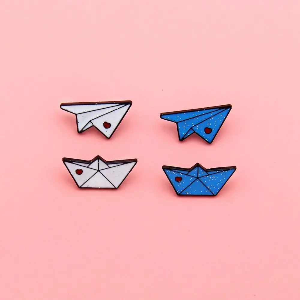 Creative Love Heart Paper Plane Enamel Pins Boat Alloy Plating Geometric Coat Accessories