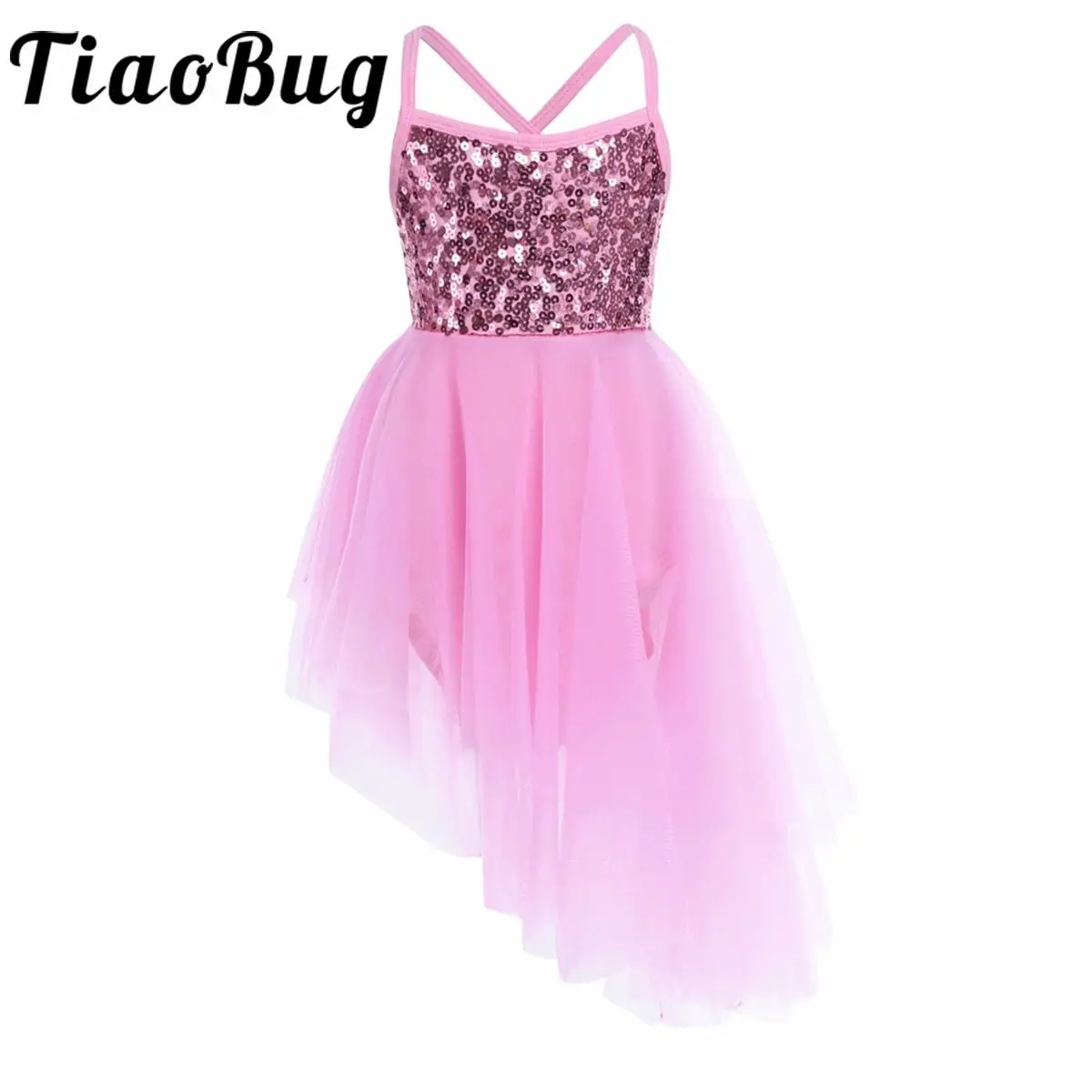 Kids Girls Ballet Tutu Dance Dress Lyrical Dance Leotard Gymnastics Show Costumes Sleeveless Shiny Sequins Tulle Skirts Dresses