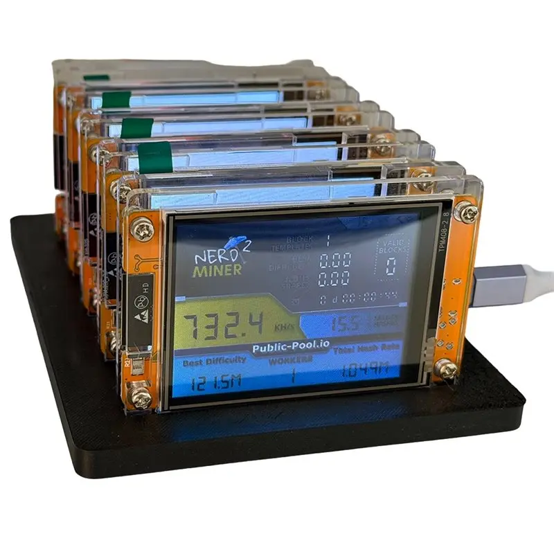 

5PCS 735KH/S Nmminernerdminer+5 Slots Stand Upgraded Bitcoin Crypto Solo Lottery Miner 2.8 Inch Smart Display Miner