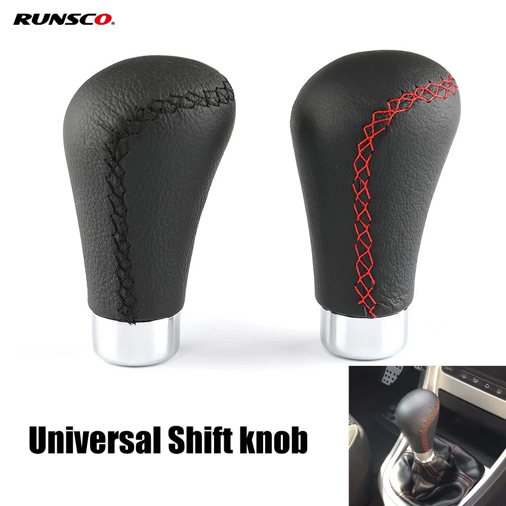 

Universal Car Manual Gear Shift Knob Shifter Lever Stick Red Black Stitche PU Leather Gearstick Car Interior Parts For Honda