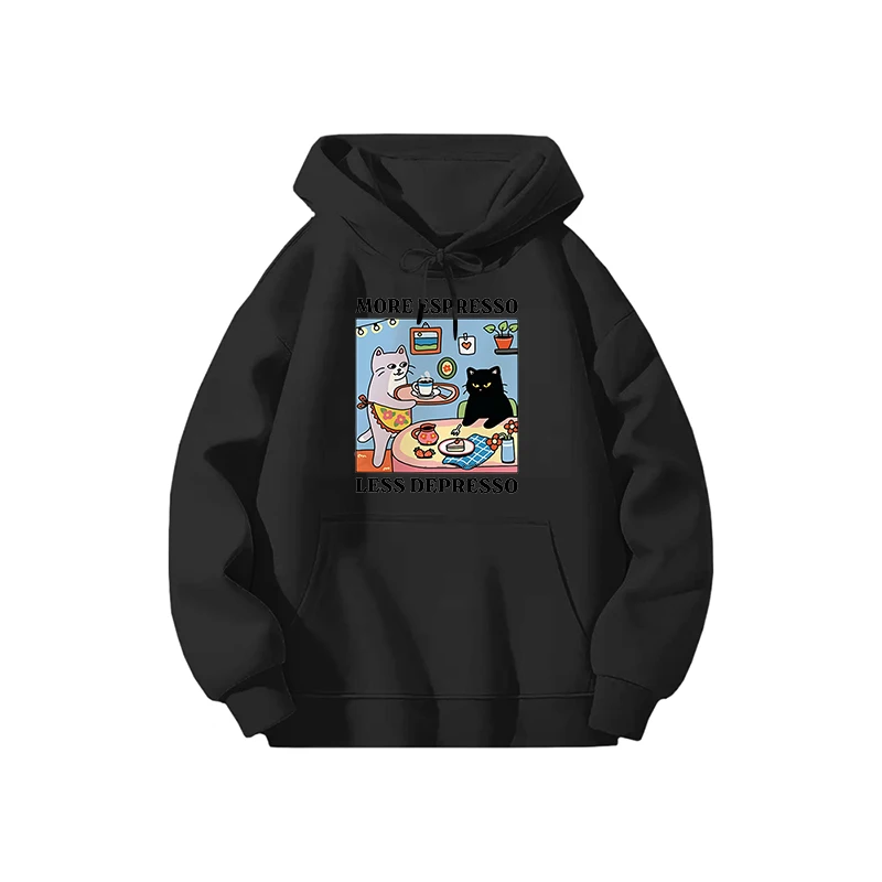 أكثر اسبريسو أقل ديبرسو رسالة القطة السوداء هوديي الرجال النساء مضحك القهوة القط طويلة الأكمام عارضة الخريف البوليستر هوديي قمم #1