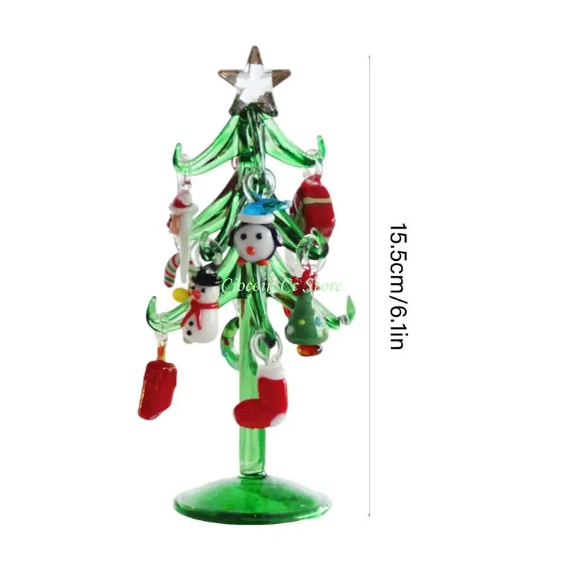 X90F تمثال شجرة عيد الميلاد الزجاجي متعدد الألوان الفني مثالي لارتفاع عرض سطح المكتب في العطلات