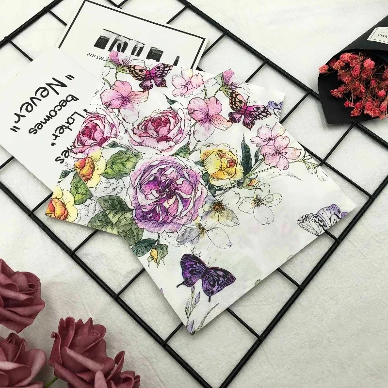 20pcs/Bag Factory Direct New Ins Flowers and Plants Party Hotel Square Colorful Printed Napkins Paper Placemat Mouth Cloth